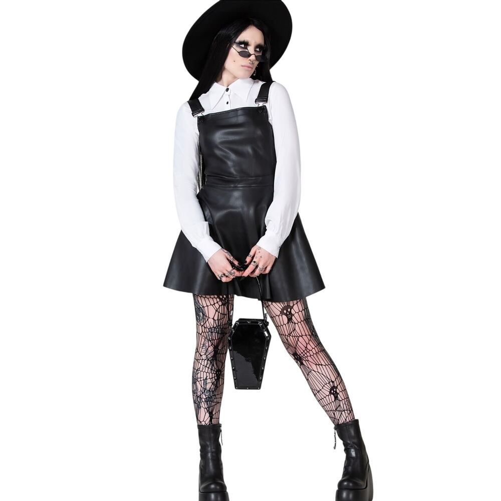 NWT KILLSTAR Neve Black Faux Leather Pinafore Mini Dress S KIHILIST Goth Punk